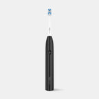 h2ofloss Black electric toothbrush with blue bristle head on a white background