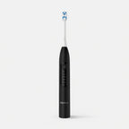 h2ofloss Black electric toothbrush with blue bristles on a white background 