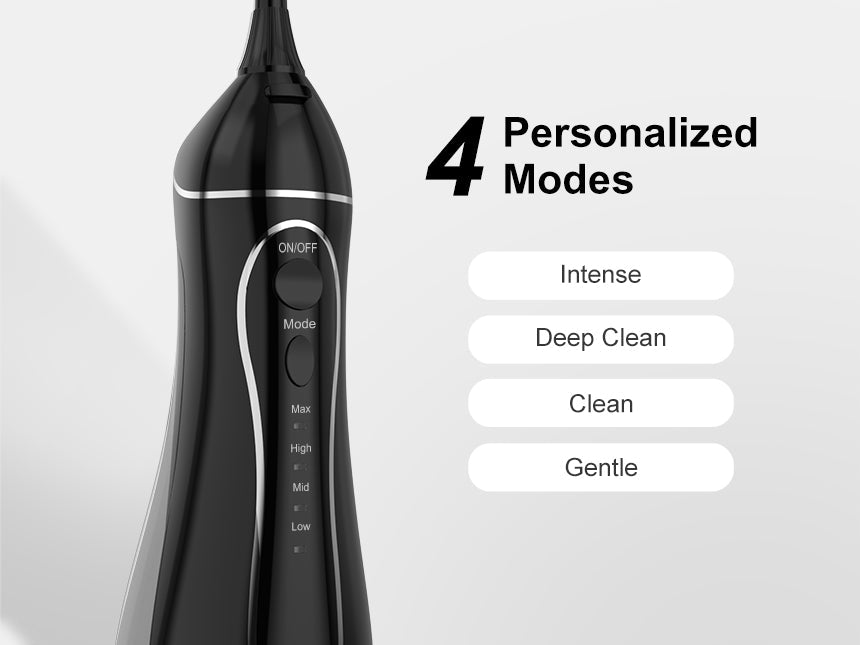 h2ofloss c102 Black dental water flosser with mode selection buttons on a white background
